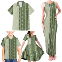 Vintage Sage Green Hawaiian Traditional Kapa Mix Flowers Lei Family Matching Tank Maxi Dress and Hawaiian Shirt