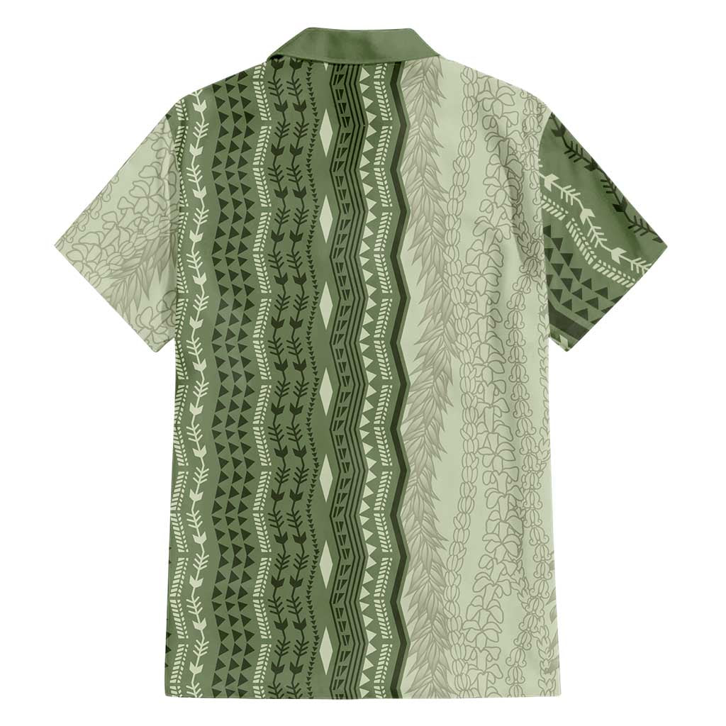 Vintage Sage Green Hawaiian Traditional Kapa Mix Flowers Lei Hawaiian Shirt LT7 - Polynesian Pride