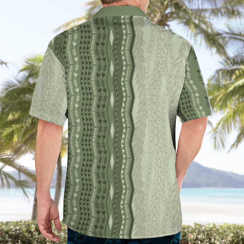 Vintage Sage Green Hawaiian Traditional Kapa Mix Flowers Lei Hawaiian Shirt LT7 - Polynesian Pride