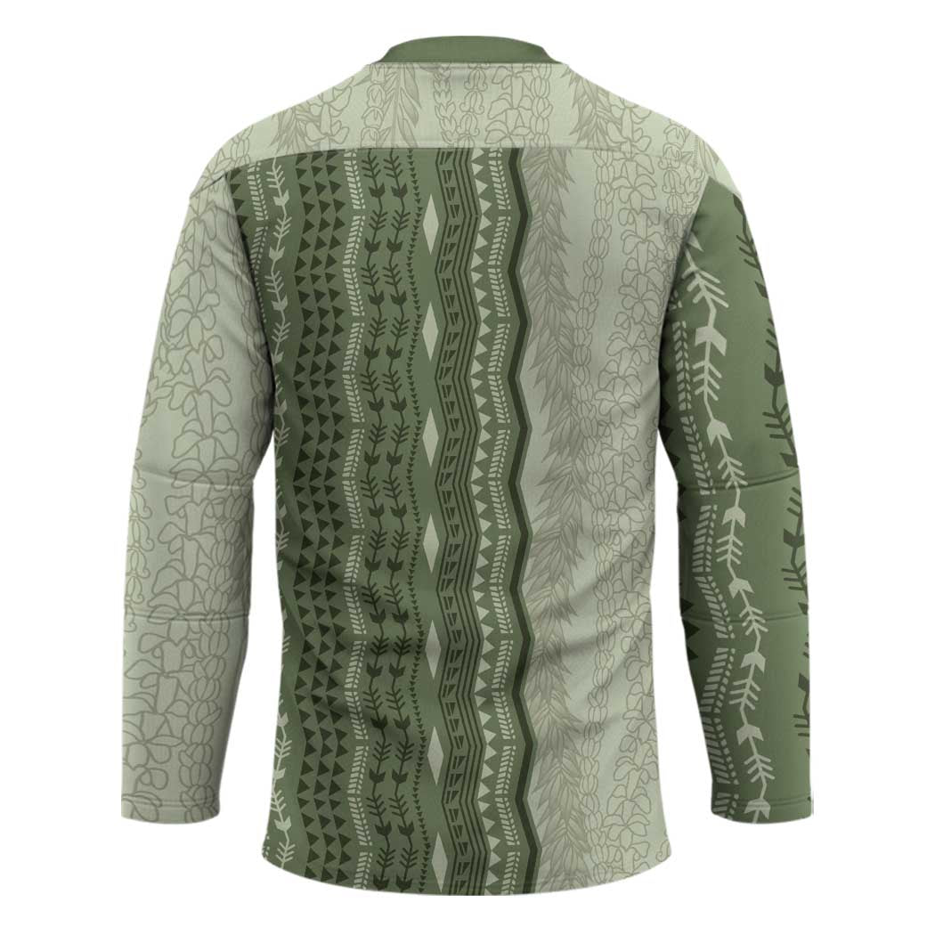 Vintage Sage Green Hawaiian Traditional Kapa Mix Flowers Lei Hockey Jersey LT7 - Polynesian Pride