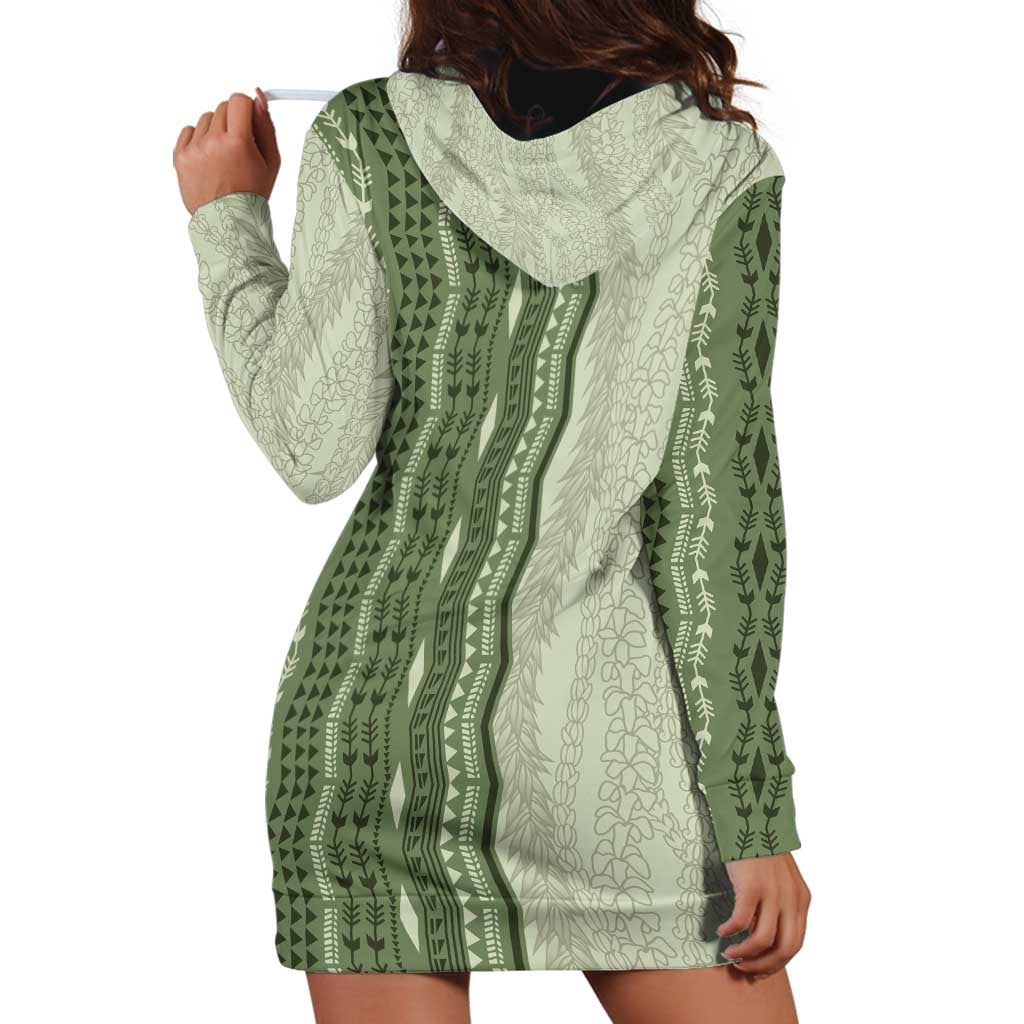 Vintage Sage Green Hawaiian Traditional Kapa Mix Flowers Lei Hoodie Dress