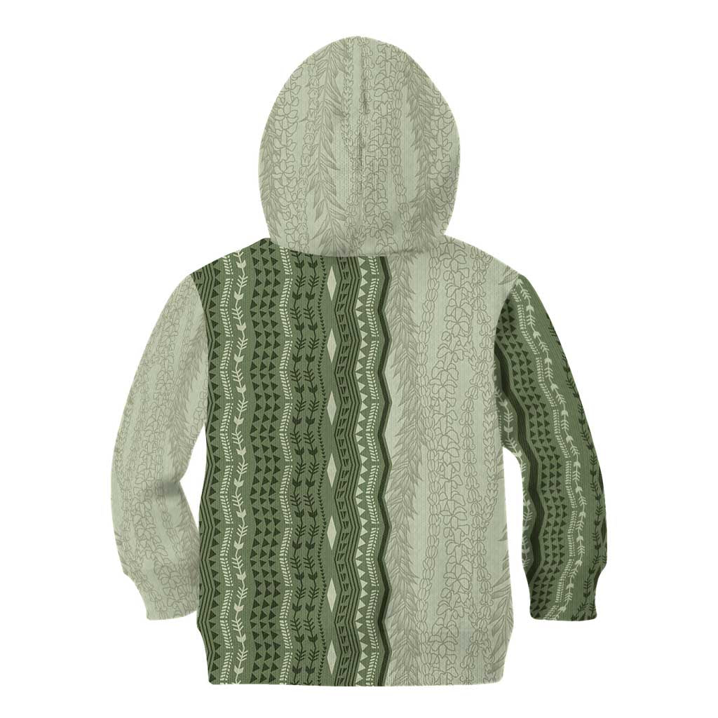 Vintage Sage Green Hawaiian Traditional Kapa Mix Flowers Lei Kid Hoodie