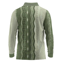 Vintage Sage Green Hawaiian Traditional Kapa Mix Flowers Lei Long Sleeve Polo Shirt
