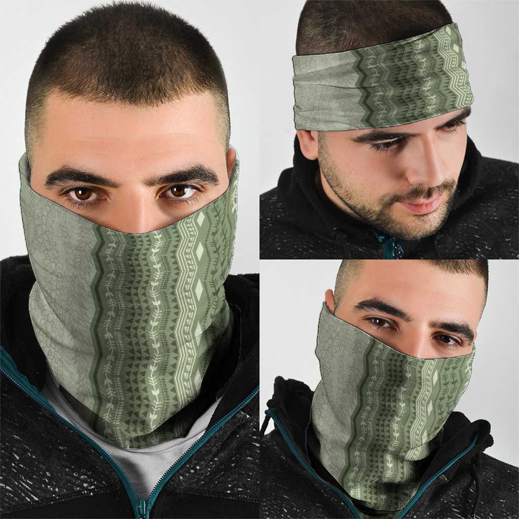Vintage Sage Green Hawaiian Traditional Kapa Mix Flowers Lei Neck Gaiter