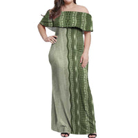 Vintage Sage Green Hawaiian Traditional Kapa Mix Flowers Lei Off Shoulder Maxi Dress
