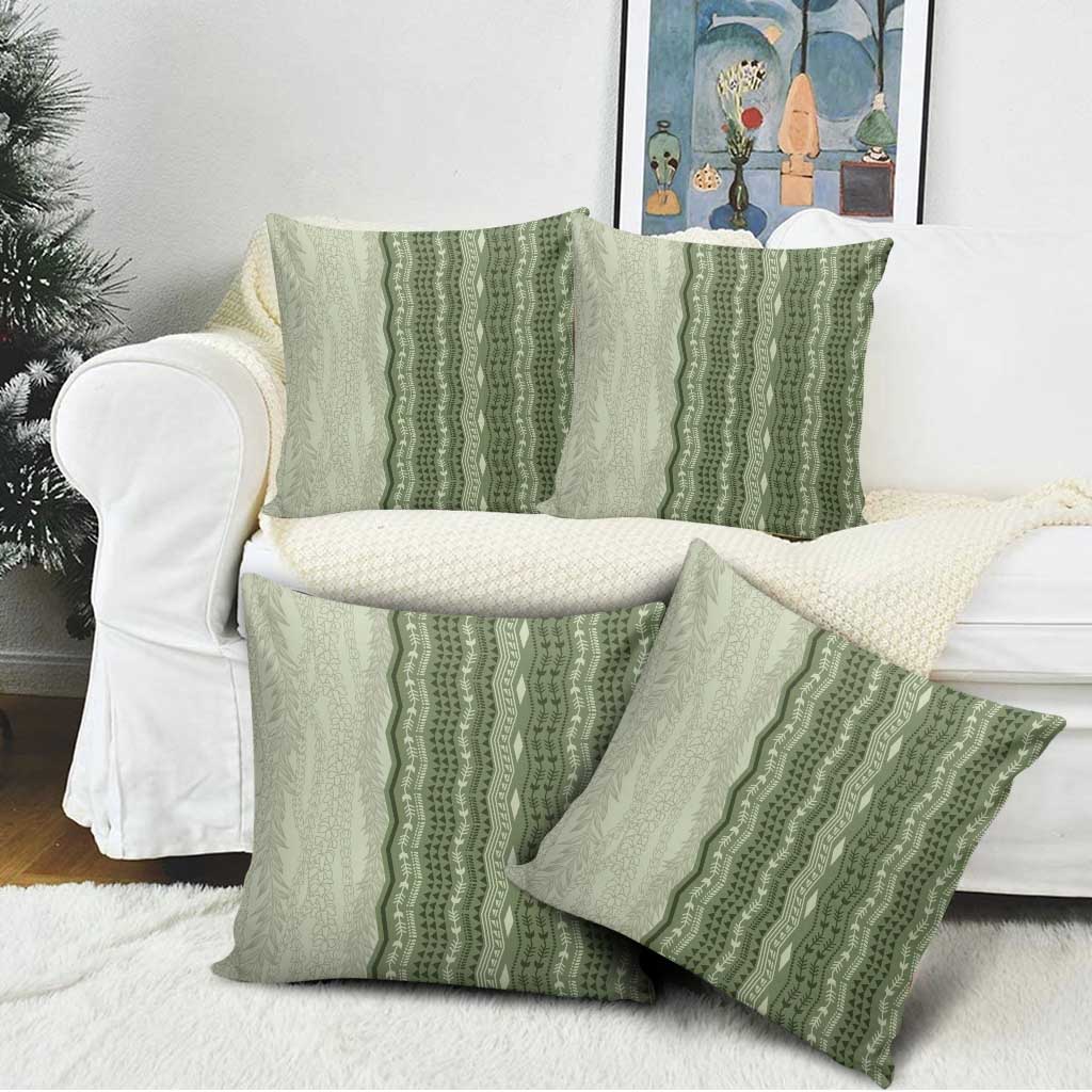 Vintage Sage Green Hawaiian Traditional Kapa Mix Flowers Lei Pillow Cover