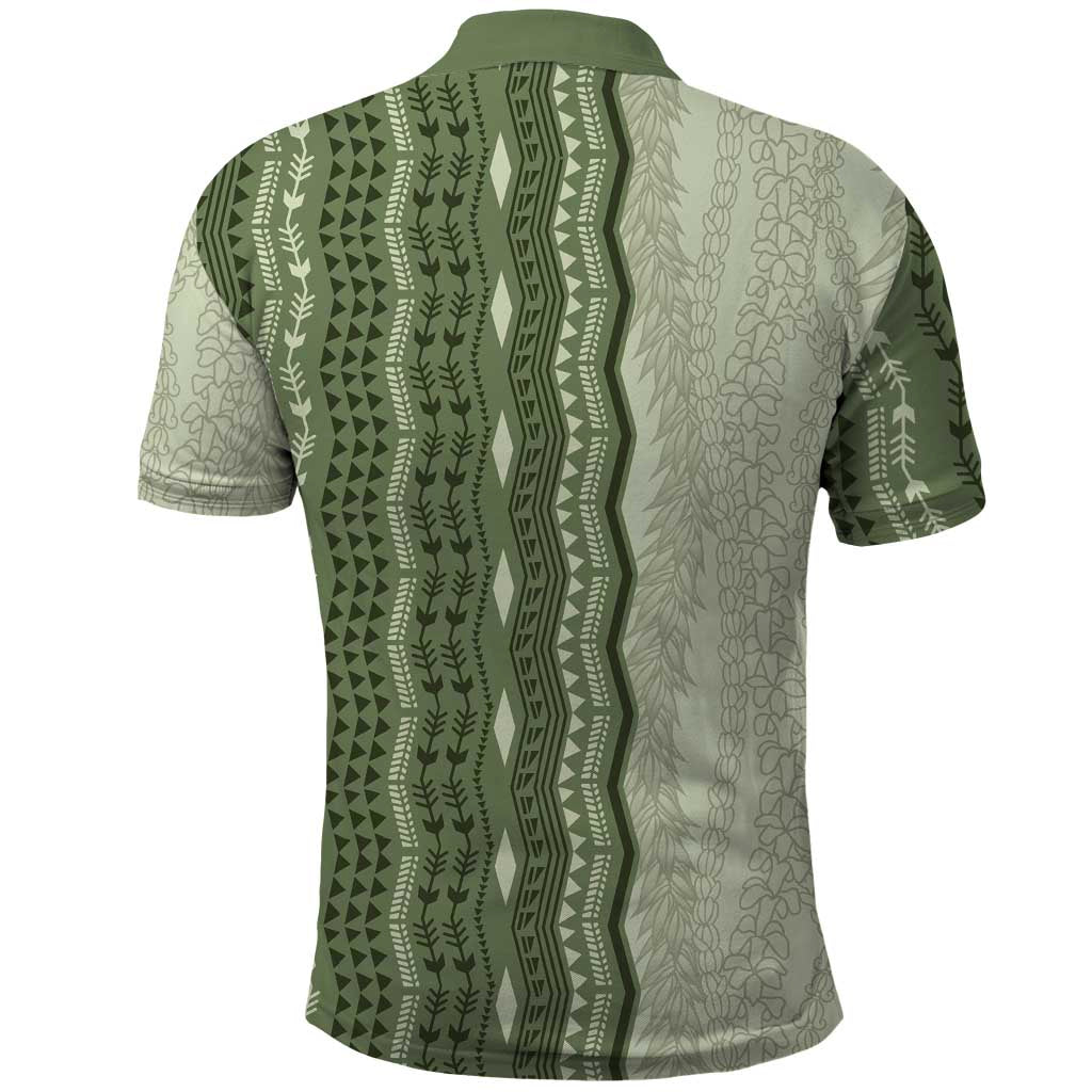 Vintage Sage Green Hawaiian Traditional Kapa Mix Flowers Lei Polo Shirt LT7 - Polynesian Pride