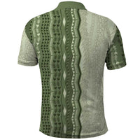 Vintage Sage Green Hawaiian Traditional Kapa Mix Flowers Lei Polo Shirt LT7 - Polynesian Pride