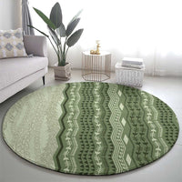 Vintage Sage Green Hawaiian Traditional Kapa Mix Flowers Lei Round Carpet
