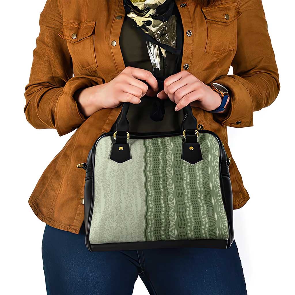 Vintage Sage Green Hawaiian Traditional Kapa Mix Flowers Lei Shoulder Handbag