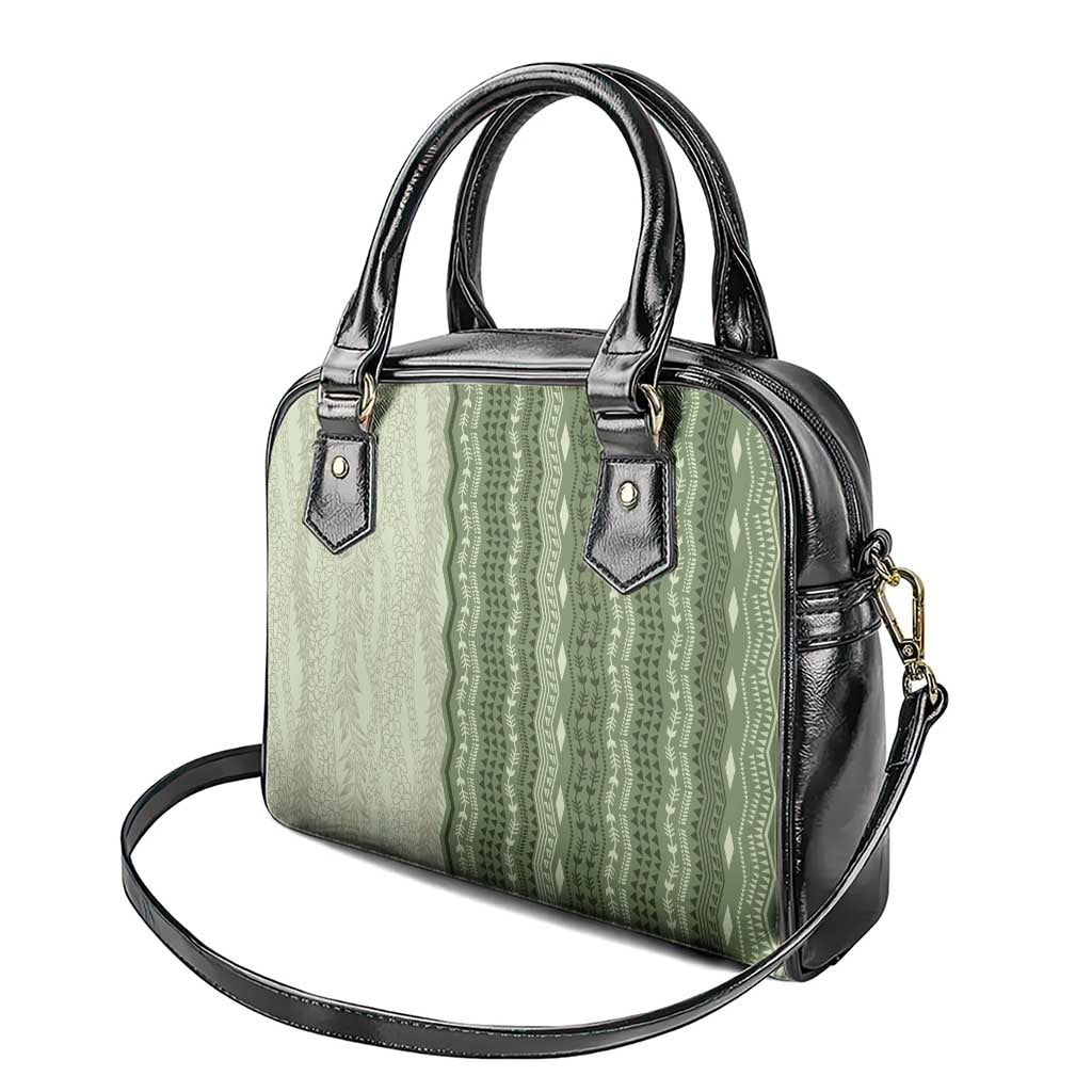 Vintage Sage Green Hawaiian Traditional Kapa Mix Flowers Lei Shoulder Handbag
