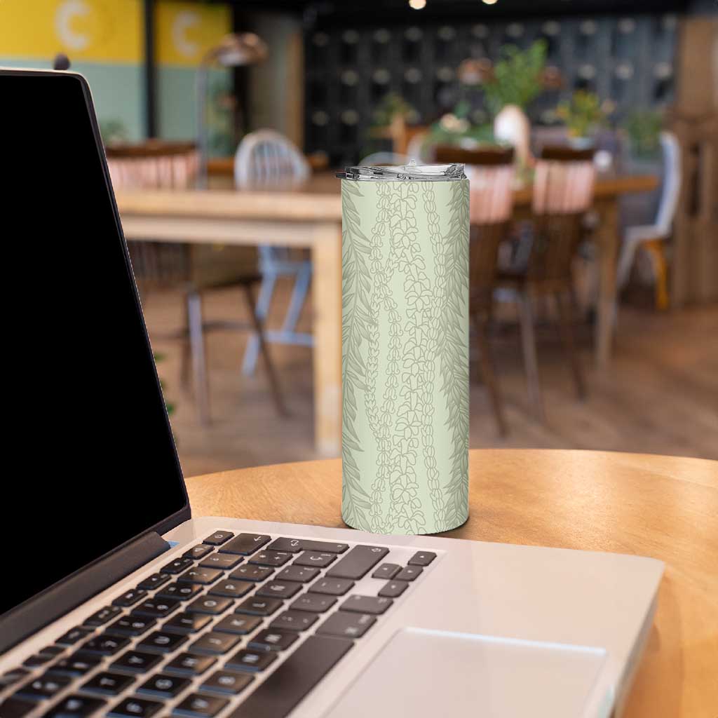Vintage Sage Green Hawaiian Traditional Kapa Mix Flowers Lei Skinny Tumbler
