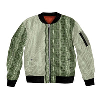 Vintage Sage Green Hawaiian Traditional Kapa Mix Flowers Lei Sleeve Zip Bomber Jacket