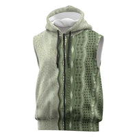 Vintage Sage Green Hawaiian Traditional Kapa Mix Flowers Lei Sleeveless Zip Hoodie