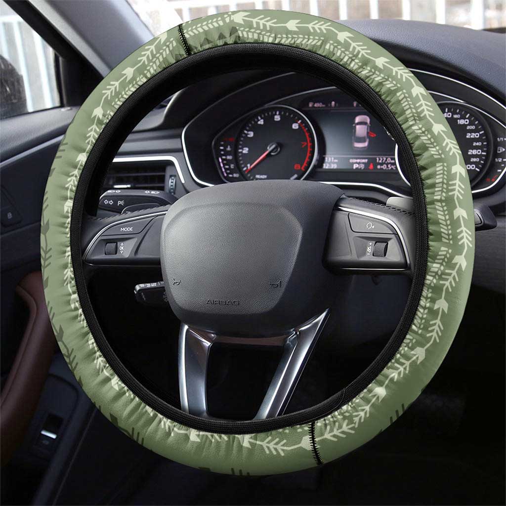 Vintage Sage Green Hawaiian Traditional Kapa Mix Flowers Lei Steering Wheel Cover LT7 - Polynesian Pride