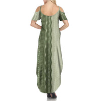 Vintage Sage Green Hawaiian Traditional Kapa Mix Flowers Lei Summer Maxi Dress LT7 - Polynesian Pride