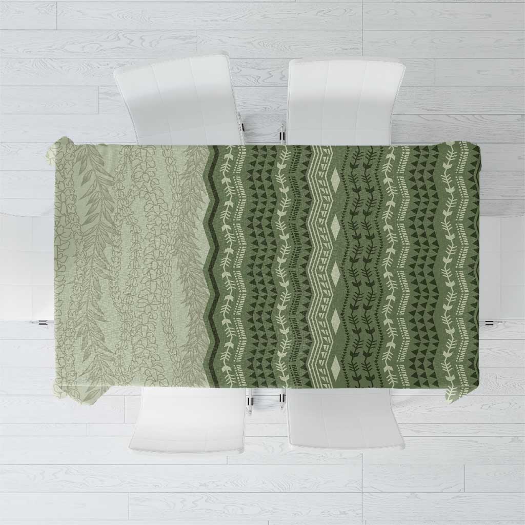 Vintage Sage Green Hawaiian Traditional Kapa Mix Flowers Lei Tablecloth