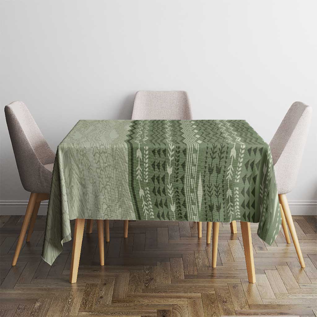 Vintage Sage Green Hawaiian Traditional Kapa Mix Flowers Lei Tablecloth