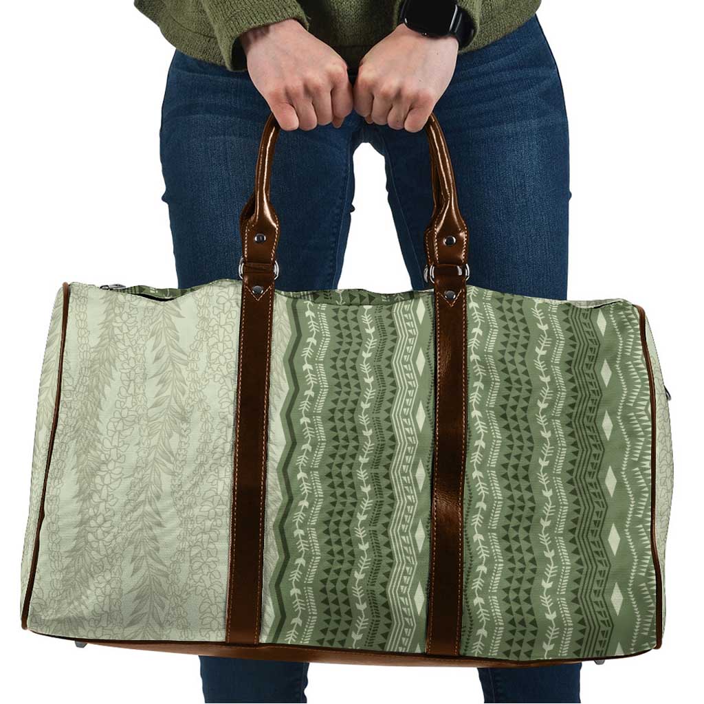 Vintage Sage Green Hawaiian Traditional Kapa Mix Flowers Lei Travel Bag LT7 Sage Green - Polynesian Pride