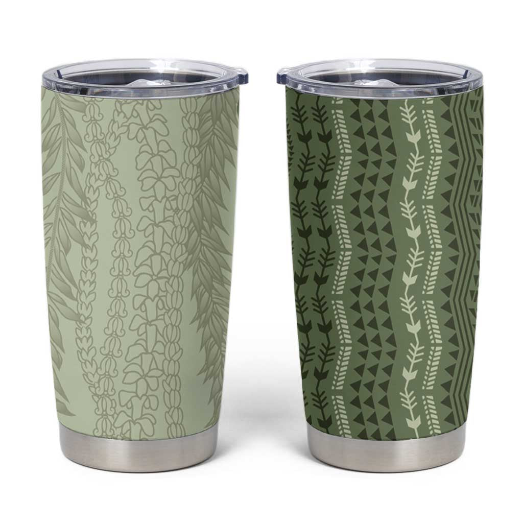 Vintage Sage Green Hawaiian Traditional Kapa Mix Flowers Lei Tumbler Cup LT7 Sage Green - Polynesian Pride