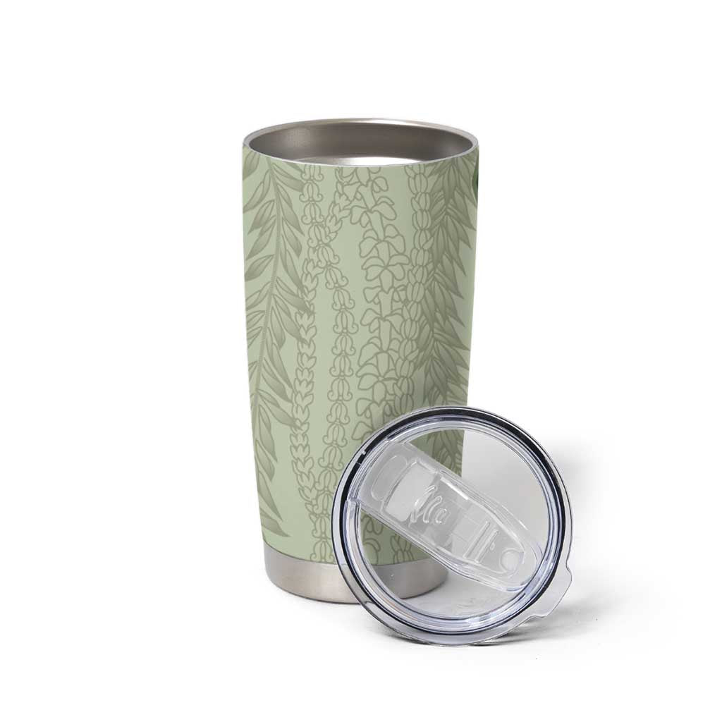 Vintage Sage Green Hawaiian Traditional Kapa Mix Flowers Lei Tumbler Cup LT7 - Polynesian Pride