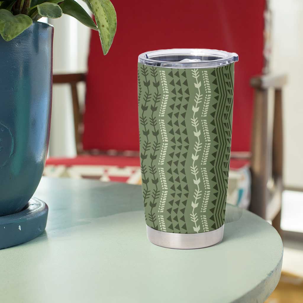 Vintage Sage Green Hawaiian Traditional Kapa Mix Flowers Lei Tumbler Cup LT7 - Polynesian Pride