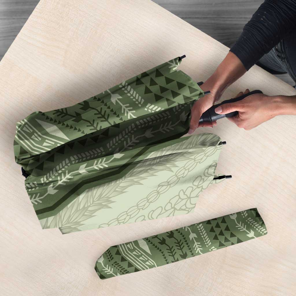 Vintage Sage Green Hawaiian Traditional Kapa Mix Flowers Lei Umbrella