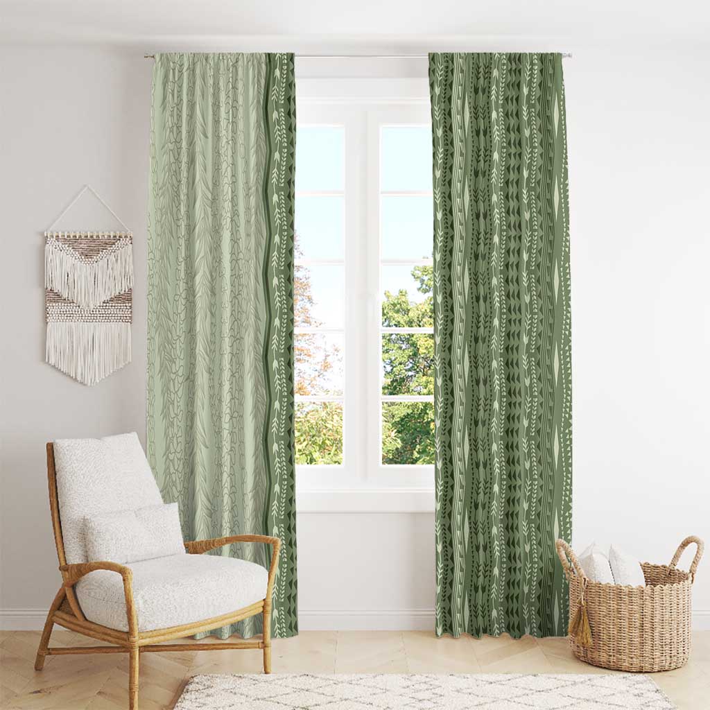 Vintage Sage Green Hawaiian Traditional Kapa Mix Flowers Lei Window Curtain
