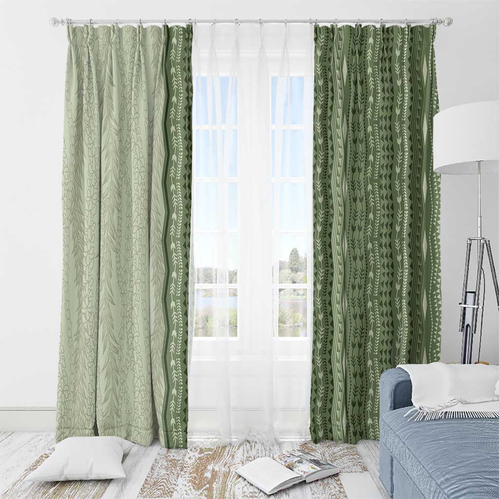 Vintage Sage Green Hawaiian Traditional Kapa Mix Flowers Lei Window Curtain