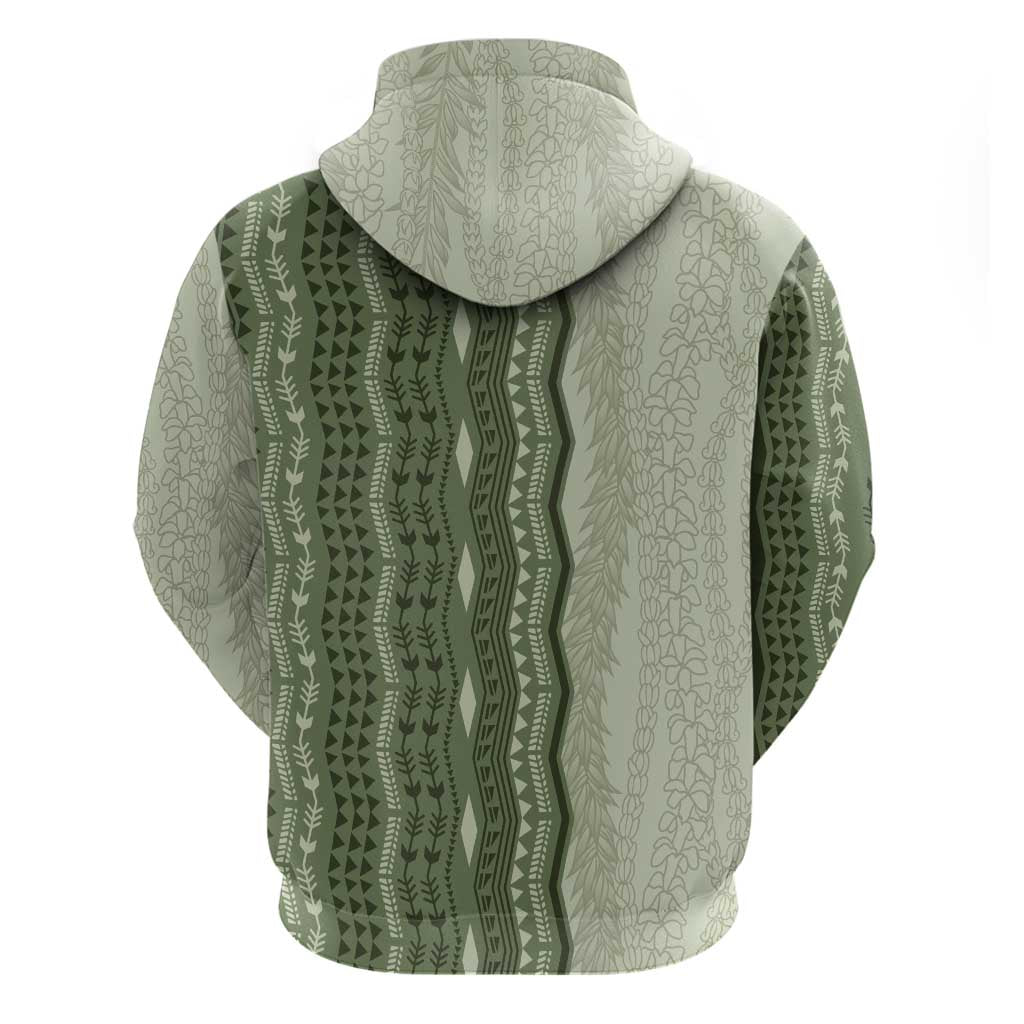 Vintage Sage Green Hawaiian Traditional Kapa Mix Flowers Lei Zip Hoodie LT7 - Polynesian Pride