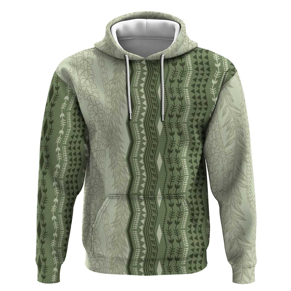 Vintage Sage Green Hawaiian Traditional Kapa Mix Flowers Lei Zip Hoodie LT7 Pullover Hoodie Sage Green - Polynesian Pride