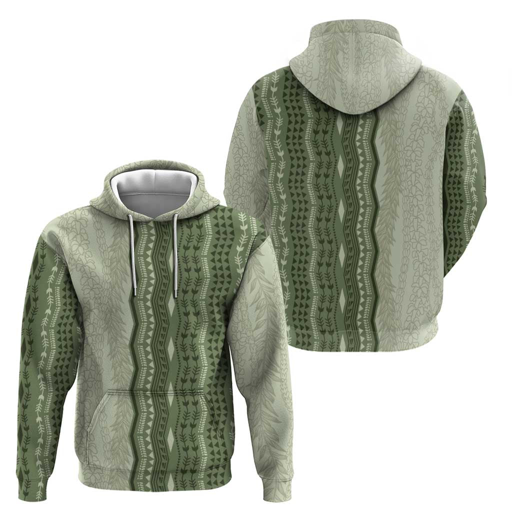 Vintage Sage Green Hawaiian Traditional Kapa Mix Flowers Lei Zip Hoodie LT7 - Polynesian Pride