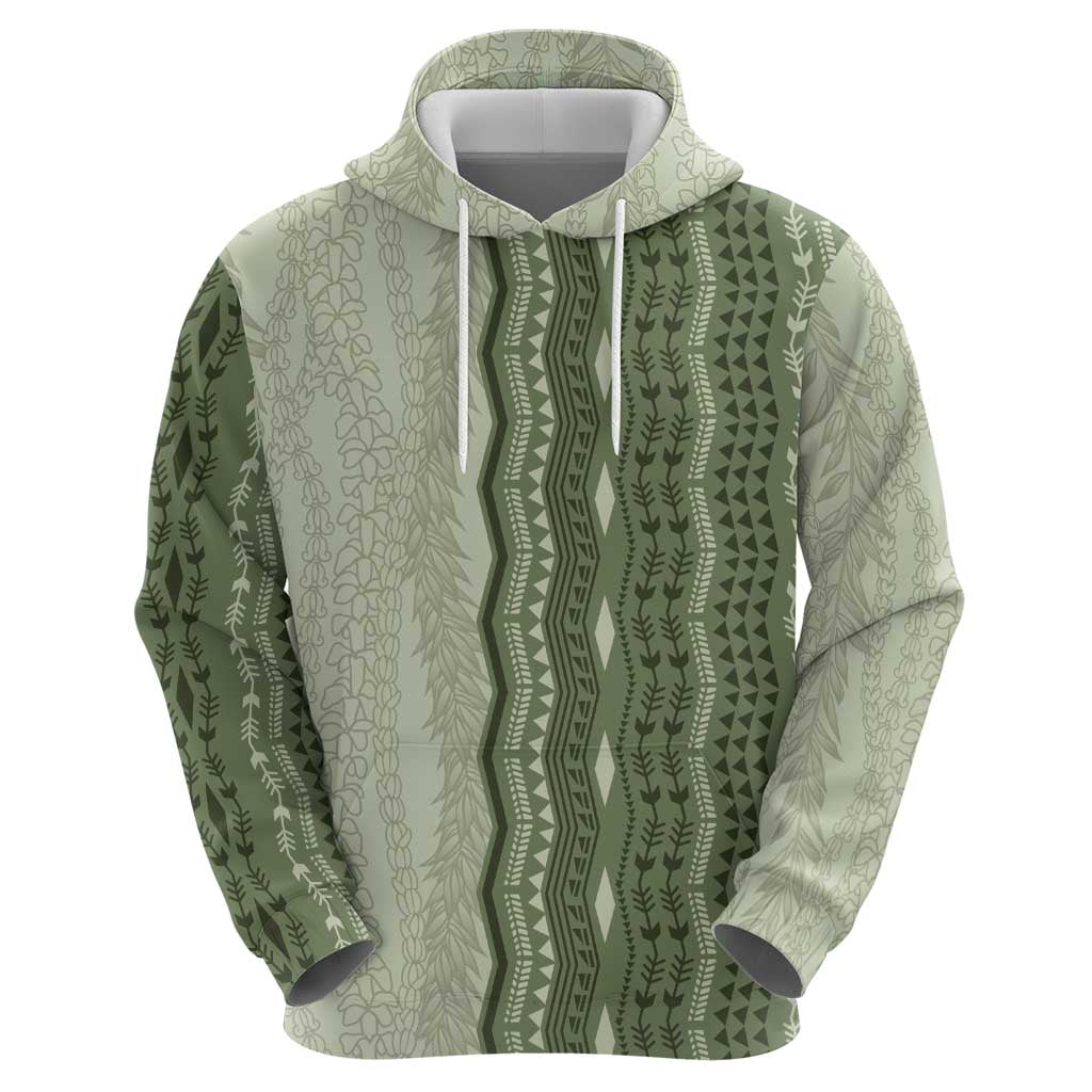 Vintage Sage Green Hawaiian Traditional Kapa Mix Flowers Lei Zip Hoodie LT7 - Polynesian Pride