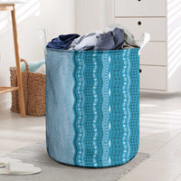Vintage Cobalt Blue Hawaiian Traditional Kapa Mix Flowers Lei Laundry Basket