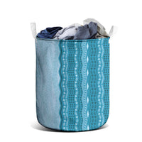 Vintage Cobalt Blue Hawaiian Traditional Kapa Mix Flowers Lei Laundry Basket