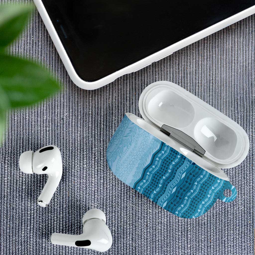 Vintage Cobalt Blue Hawaiian Traditional Kapa Mix Flowers Lei AirPods Case