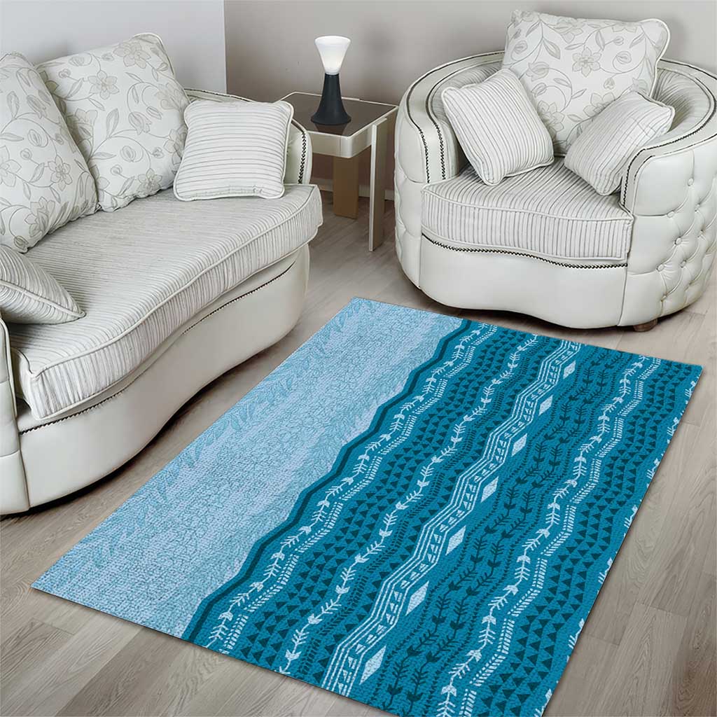 Vintage Cobalt Blue Hawaiian Traditional Kapa Mix Flowers Lei Area Rug
