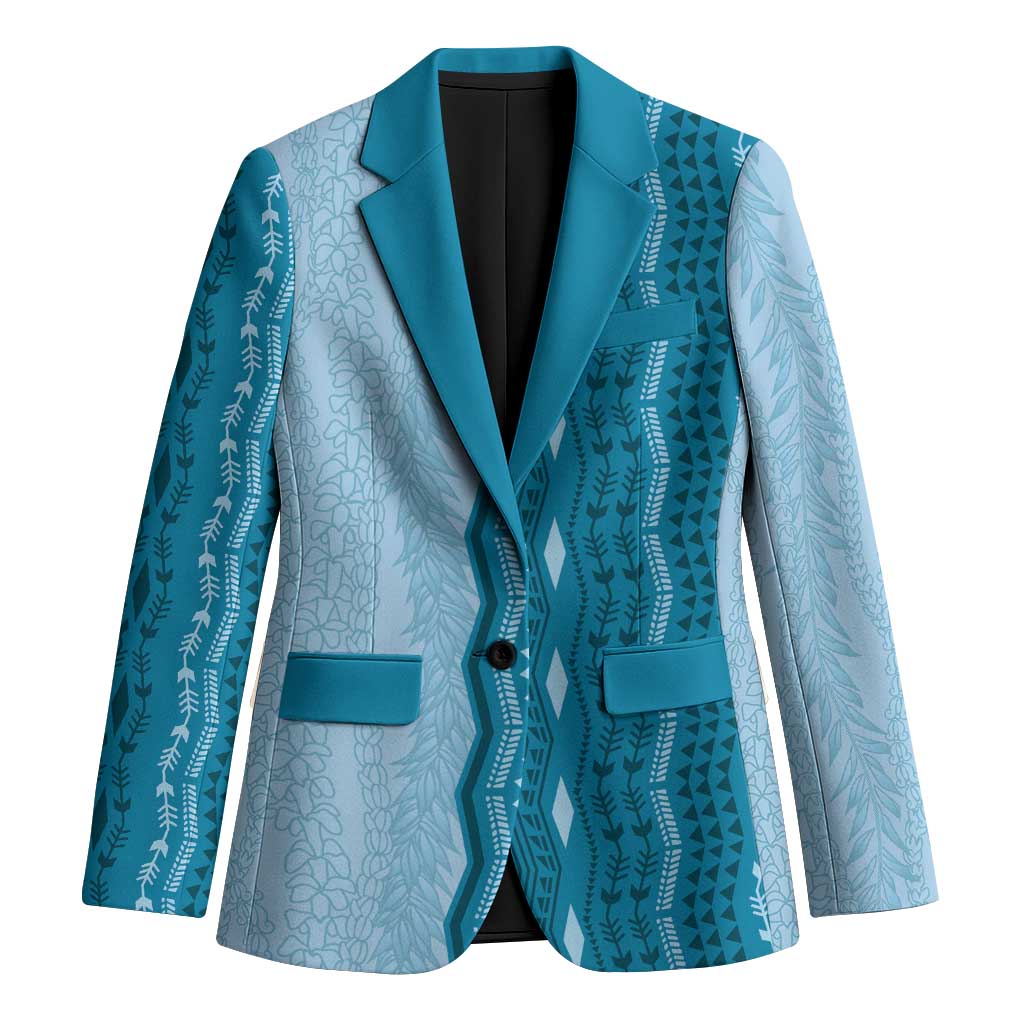 Vintage Cobalt Blue Hawaiian Traditional Kapa Mix Flowers Lei Blazer LT7 Unisex Cobalt Blue - Polynesian Pride