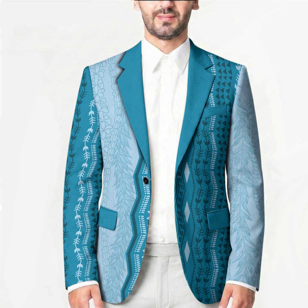 Vintage Cobalt Blue Hawaiian Traditional Kapa Mix Flowers Lei Blazer LT7 - Polynesian Pride