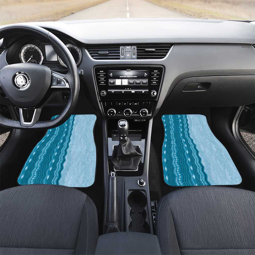Vintage Cobalt Blue Hawaiian Traditional Kapa Mix Flowers Lei Car Mats