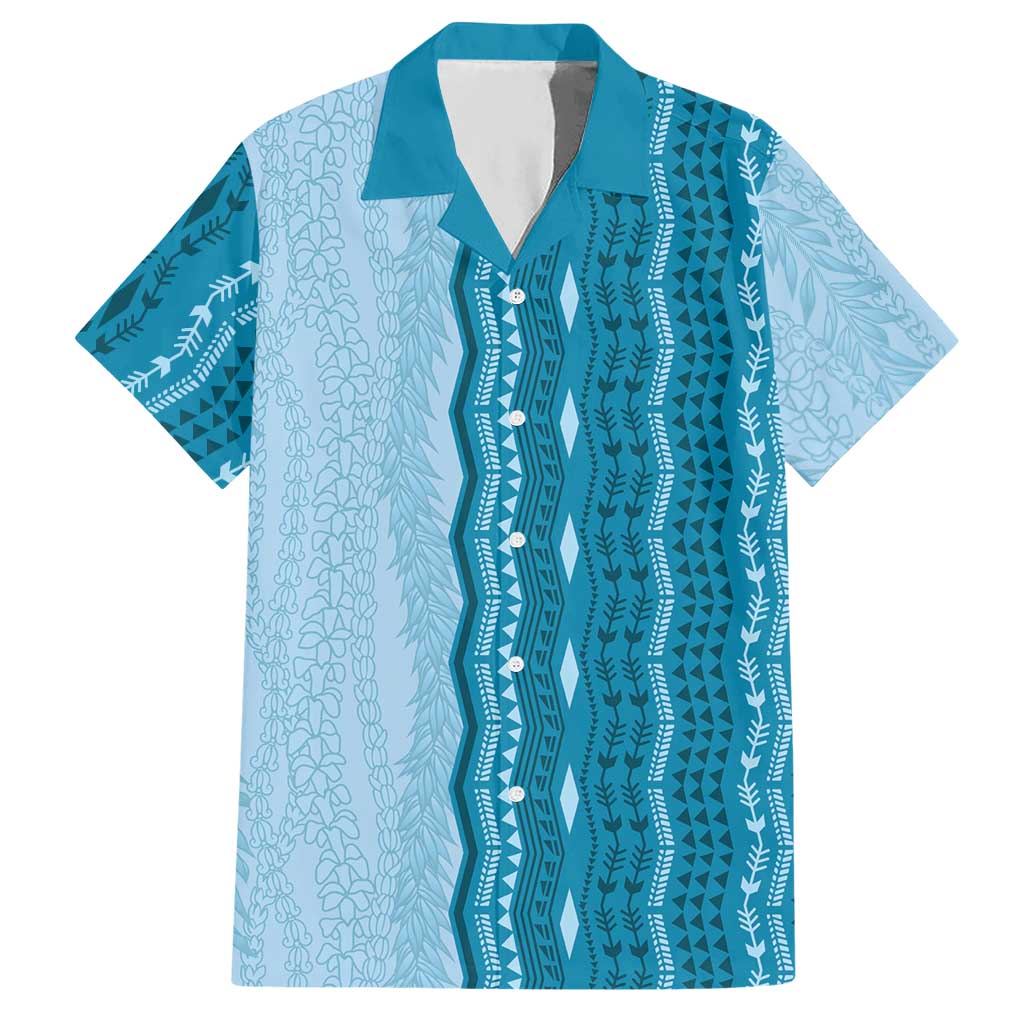 Vintage Cobalt Blue Hawaiian Traditional Kapa Mix Flowers Lei Hawaiian Shirt LT7 Cobalt Blue - Polynesian Pride