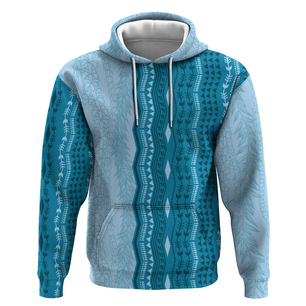 Vintage Cobalt Blue Hawaiian Traditional Kapa Mix Flowers Lei Hoodie LT7 Pullover Hoodie Cobalt Blue - Polynesian Pride