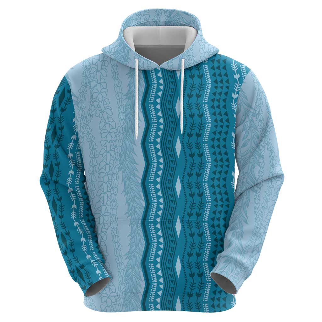 Vintage Cobalt Blue Hawaiian Traditional Kapa Mix Flowers Lei Hoodie LT7 - Polynesian Pride