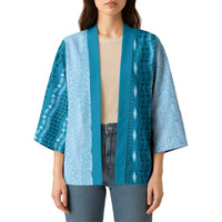 Vintage Cobalt Blue Hawaiian Traditional Kapa Mix Flowers Lei Kimono