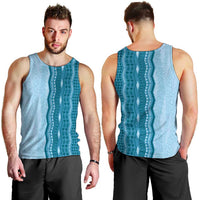 Vintage Cobalt Blue Hawaiian Traditional Kapa Mix Flowers Lei Men Tank Top