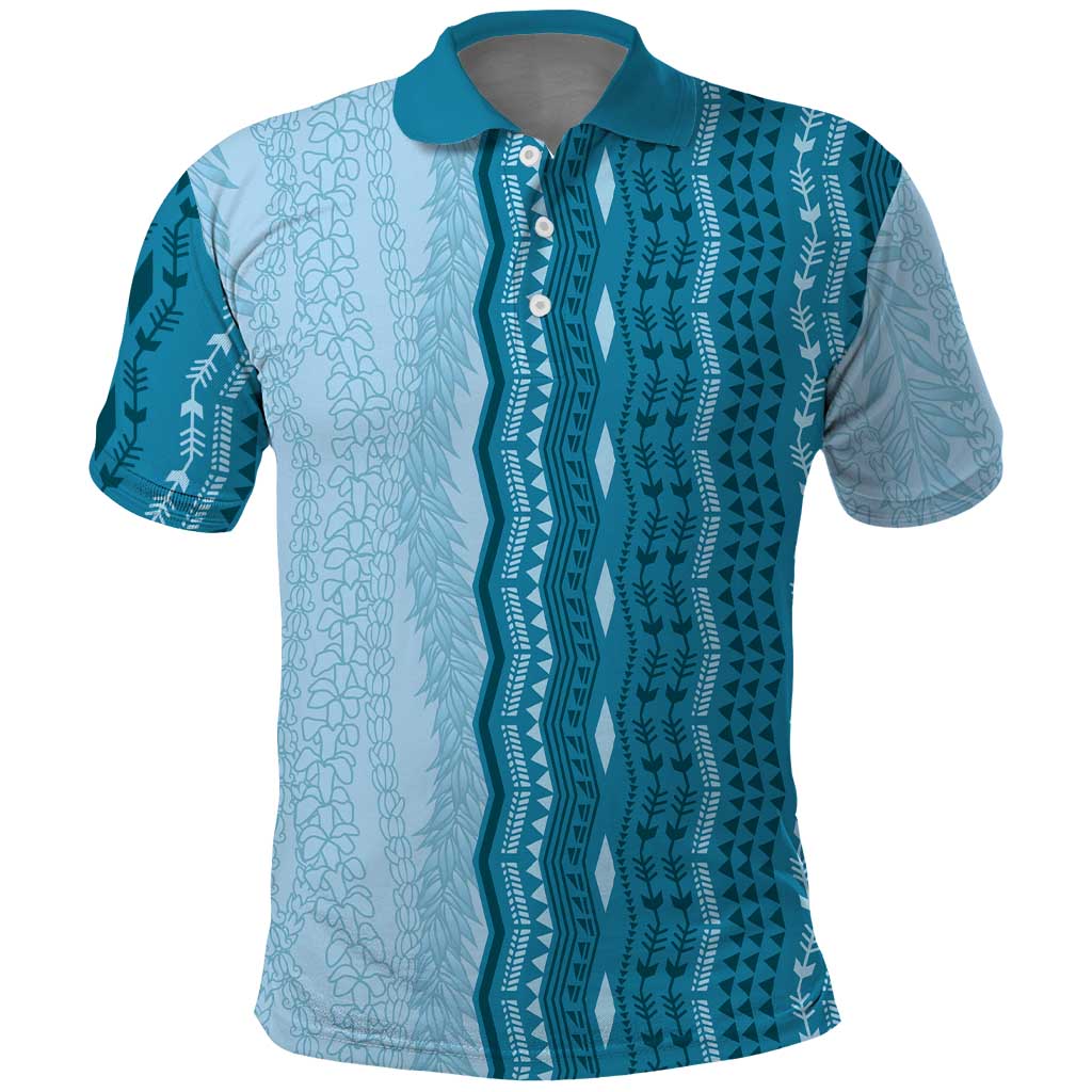 Vintage Cobalt Blue Hawaiian Traditional Kapa Mix Flowers Lei Polo Shirt LT7 Cobalt Blue - Polynesian Pride