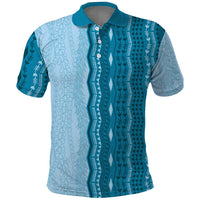 Vintage Cobalt Blue Hawaiian Traditional Kapa Mix Flowers Lei Polo Shirt LT7 Cobalt Blue - Polynesian Pride