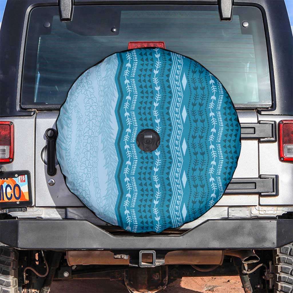Vintage Cobalt Blue Hawaiian Traditional Kapa Mix Flowers Lei Spare Tire Cover