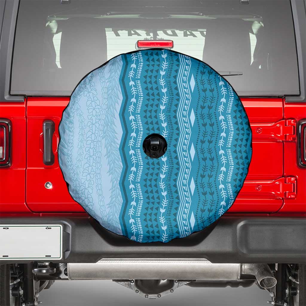 Vintage Cobalt Blue Hawaiian Traditional Kapa Mix Flowers Lei Spare Tire Cover