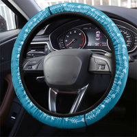 Vintage Cobalt Blue Hawaiian Traditional Kapa Mix Flowers Lei Steering Wheel Cover